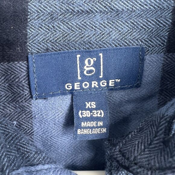 George Mens Button Down LS Super Soft Flannel Check Plaid Blue Black XS NWT - Picture 4 of 10